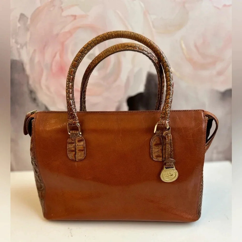 ! BRAHMIN TUSCAN Collection Satchel Caramel Embossed Croc